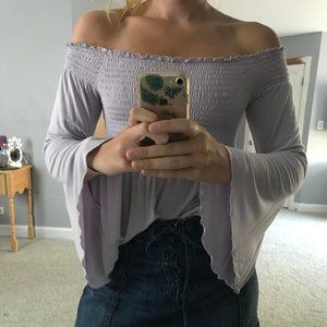 Lavender Off-The-Shoulder Bell Sleeve Top